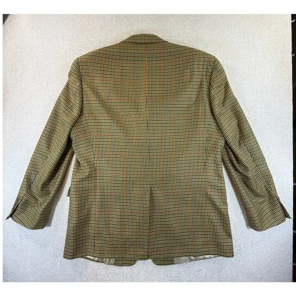 Hart Schaffner Marx Mens 46L Brown Loro Piana Cashmere Houndstooth Blazer Jacket